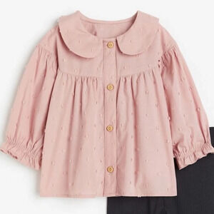 H&M kids Blouse Peter Pan collar blush pink button down shirt baby girl toddler